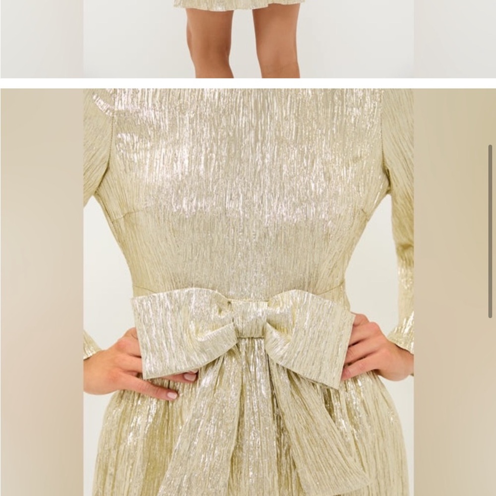 Tuckernuck Metallic Gold Long-Sleeve Bow-Front Mini Dress - Picture 4 of 5